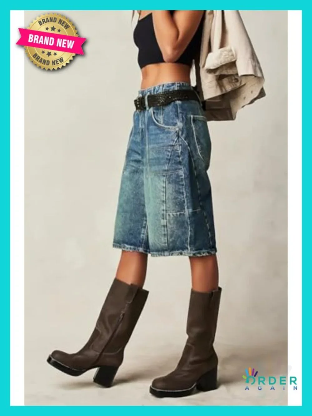 Denim Bermuda Long Shorts Low Waist Baggy Barrel Short Pants